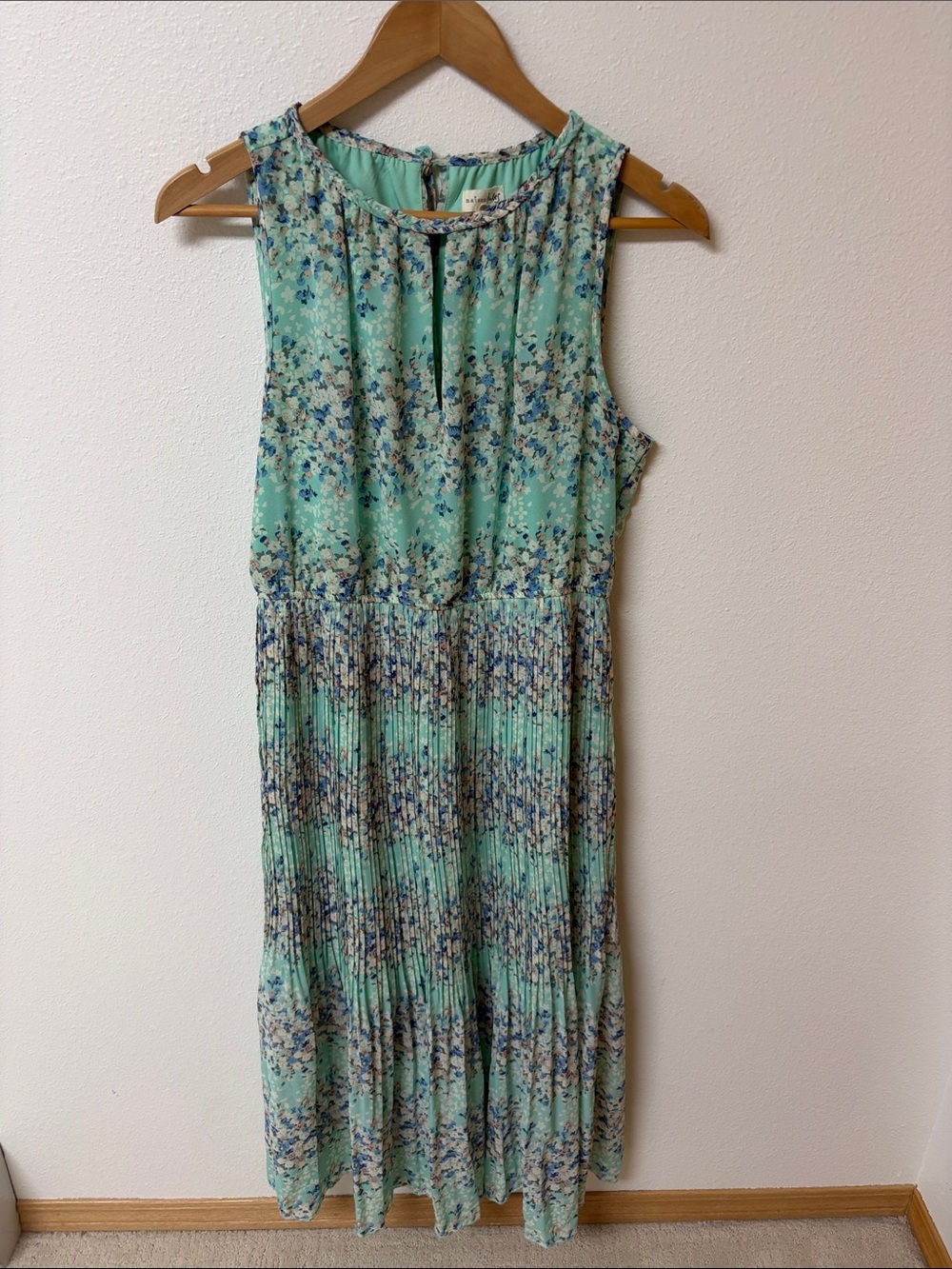 Maison Jules Mint Green Floral Pleated Dress